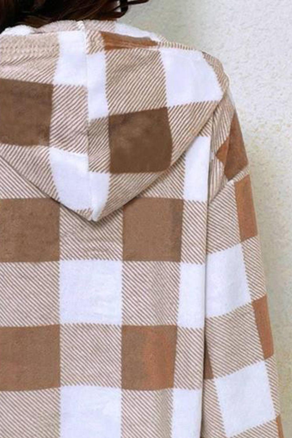 Plaid Half Button Long Sleeve Hoodie - Santiago Suarez
