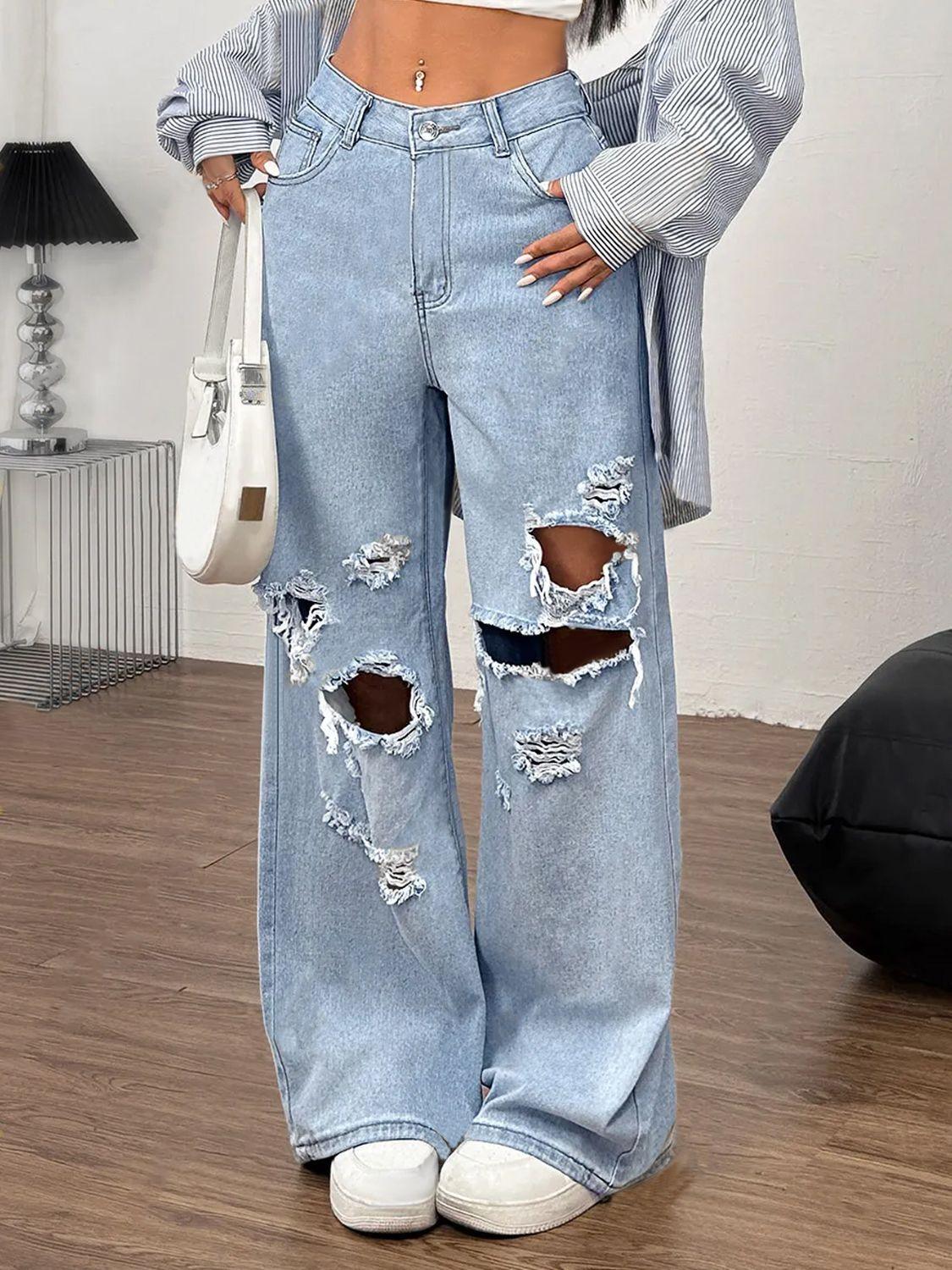 Distressed Wide Leg Jeans with Pockets - Santiago Suarez