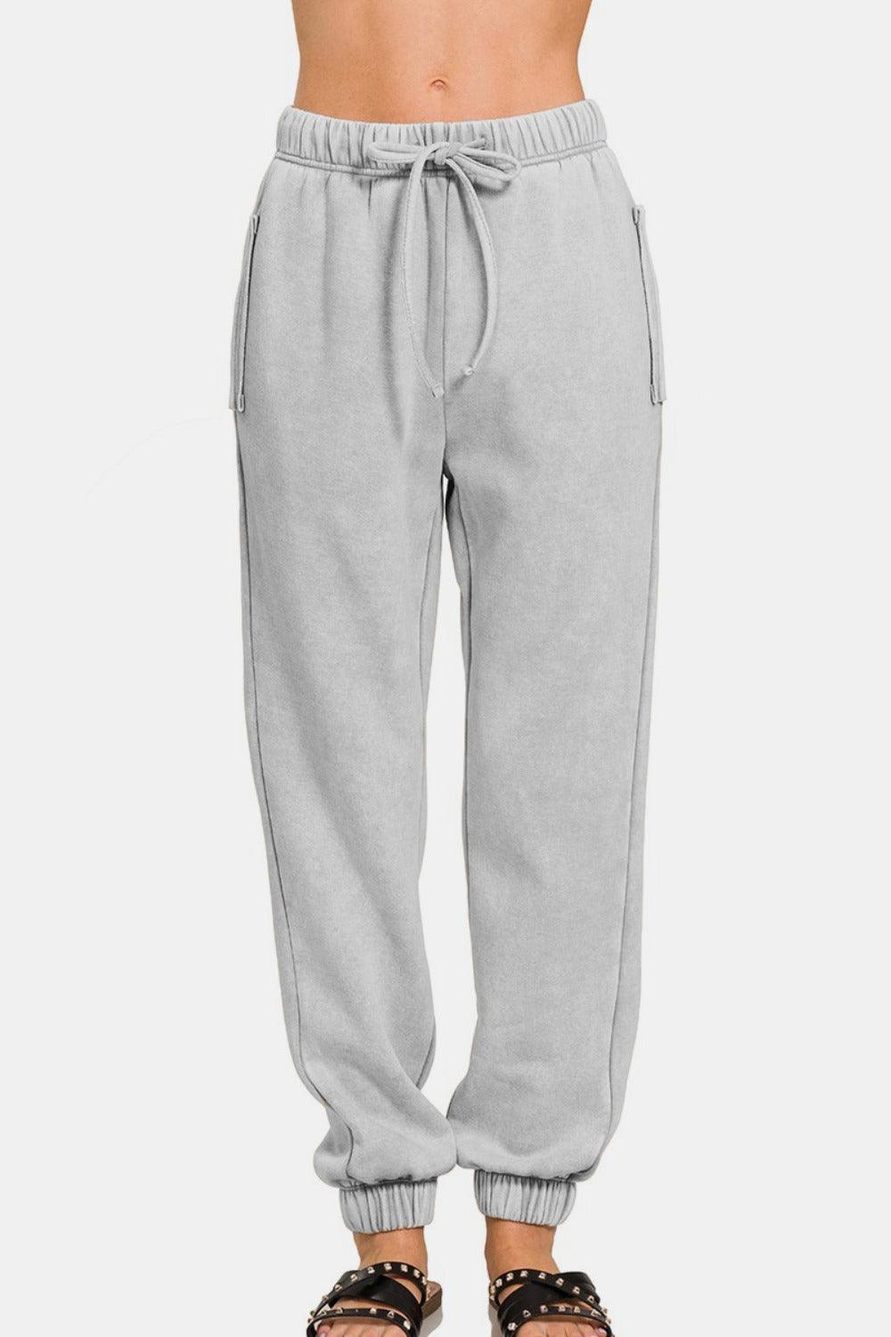 Zenana Full Size Acid Wash Fleece Drawstring Sweatpants with Pockets - Santiago Suarez
