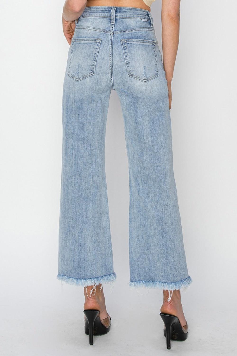 RISEN High Rise Crop Wide Fray Hem Jeans - Santiago Suarez