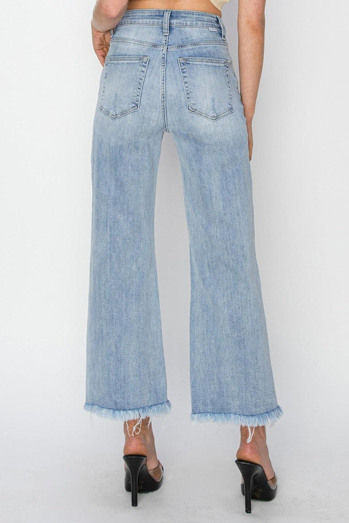 RISEN High Rise Crop Wide Fray Hem Jeans - Santiago Suarez