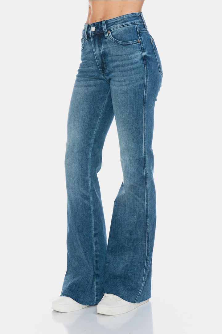 Judy Blue Full Size Tummy Control Cut Hem Flare Jeans - Santiago Suarez