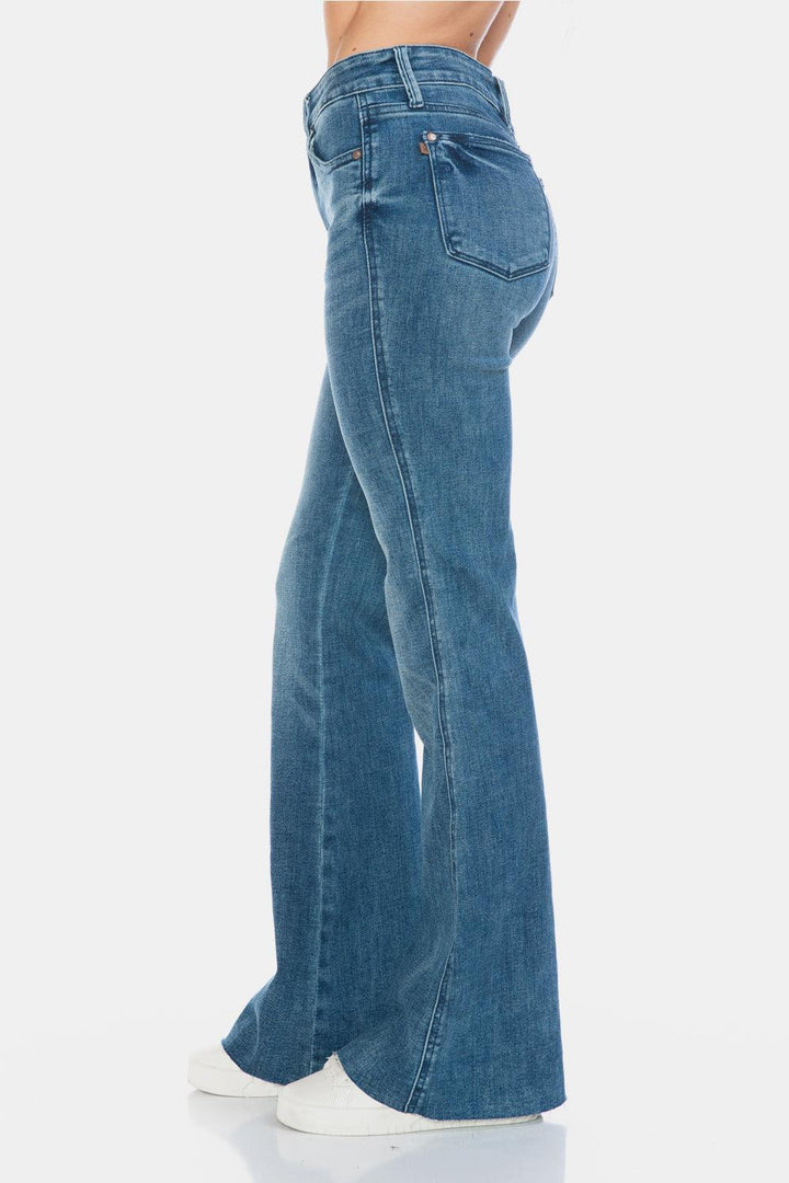 Judy Blue Full Size Tummy Control Cut Hem Flare Jeans - Santiago Suarez