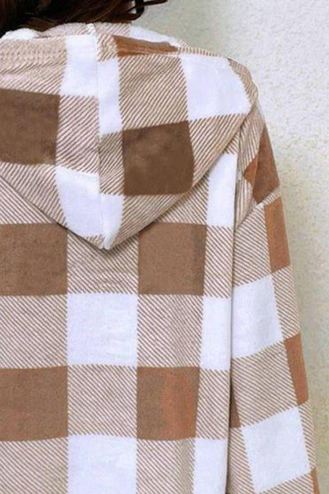 Plaid Half Button Long Sleeve Hoodie - Santiago Suarez