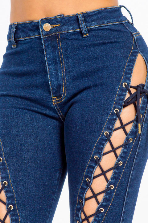 American Bazi High Rise Lace Up Jeans - Santiago Suarez