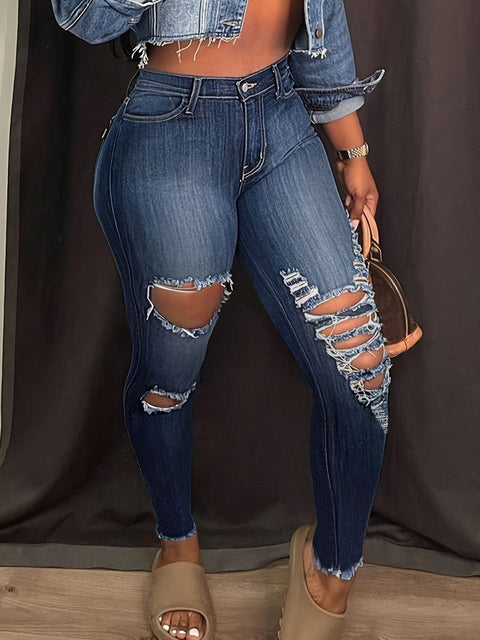 Distressed Skinny Jeans with Pockets - Santiago Suarez