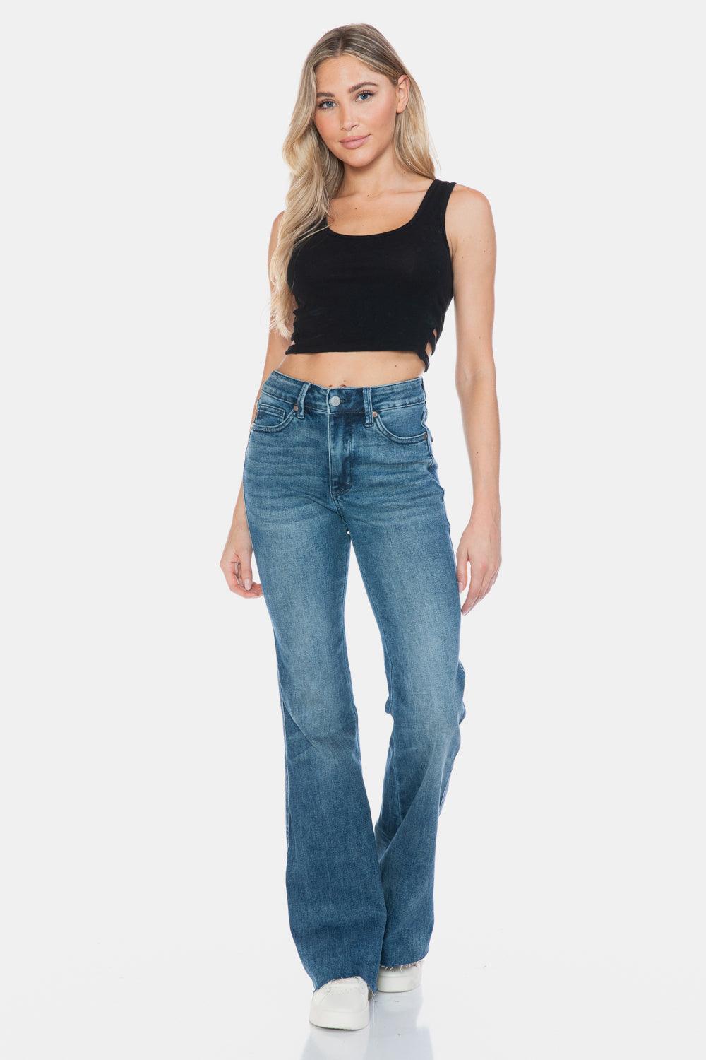 Judy Blue Full Size Tummy Control Cut Hem Flare Jeans - Santiago Suarez
