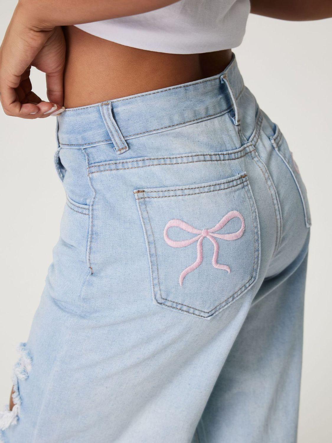 Distressed Wide Leg Jeans with Pockets - Santiago Suarez