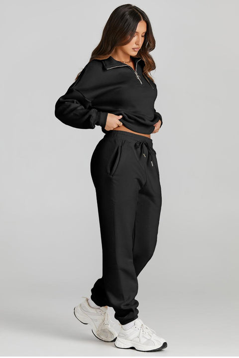 Quarter Zip Top and Drawstring Pants Active Set - Santiago Suarez