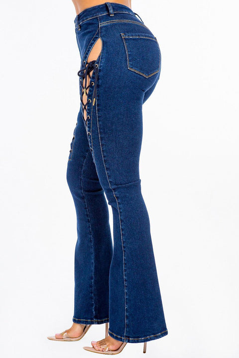 American Bazi High Rise Lace Up Jeans - Santiago Suarez