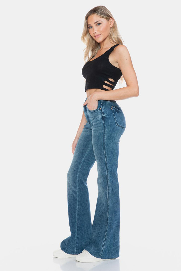 Judy Blue Full Size Tummy Control Cut Hem Flare Jeans - Santiago Suarez