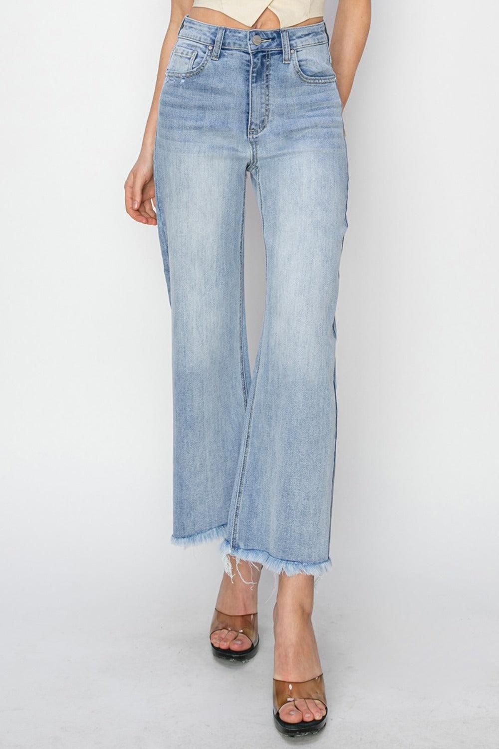 RISEN High Rise Crop Wide Fray Hem Jeans - Santiago Suarez