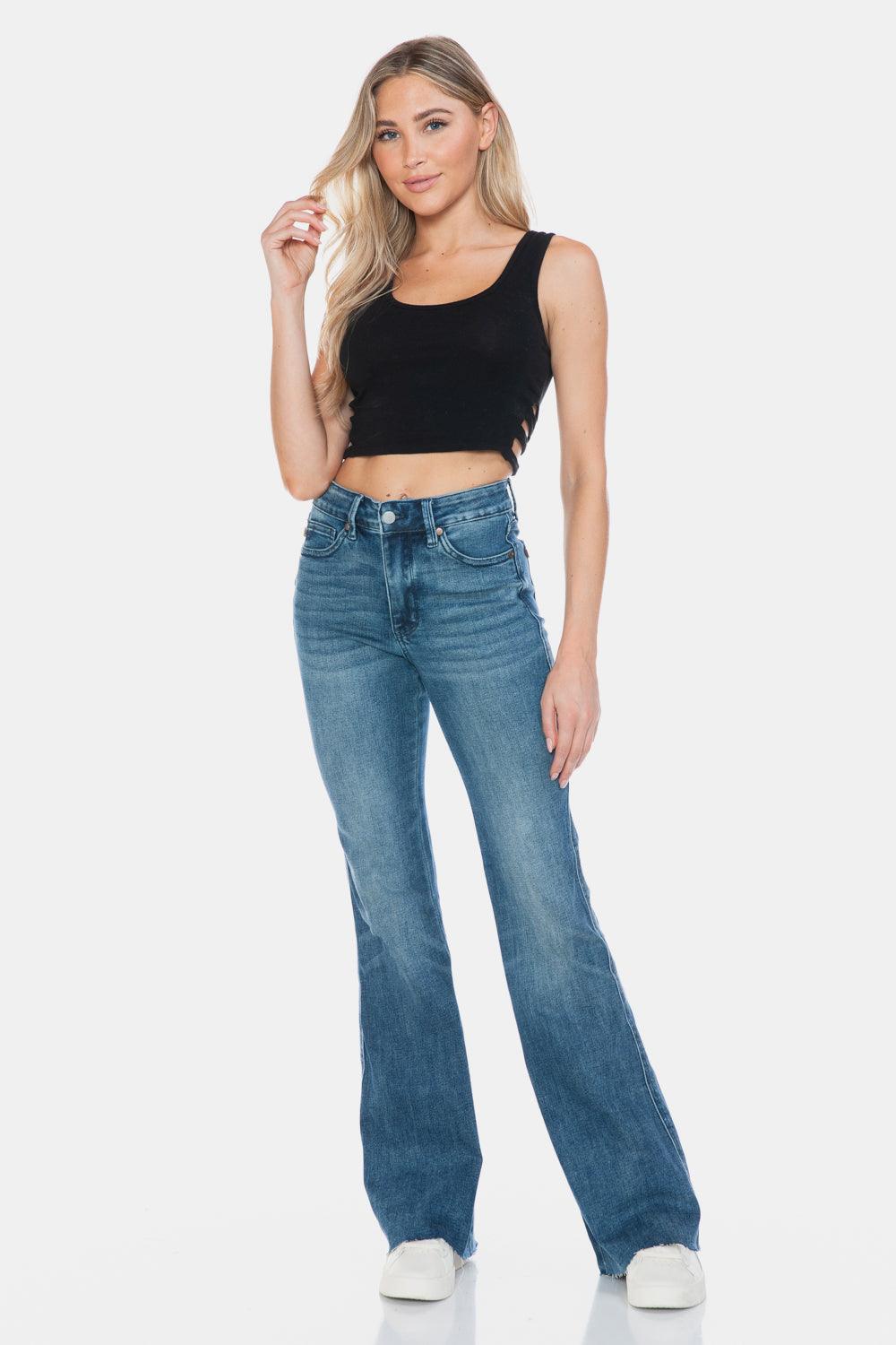 Judy Blue Full Size Tummy Control Cut Hem Flare Jeans - Santiago Suarez