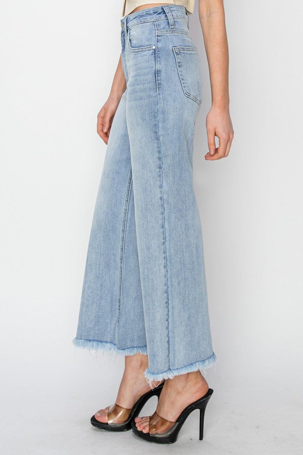 RISEN High Rise Crop Wide Fray Hem Jeans - Santiago Suarez