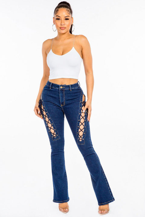 American Bazi High Rise Lace Up Jeans - Santiago Suarez
