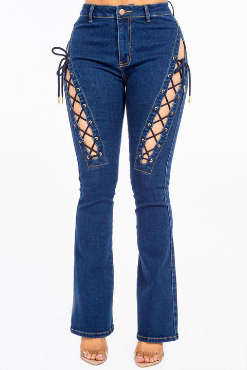 American Bazi High Rise Lace Up Jeans - Santiago Suarez