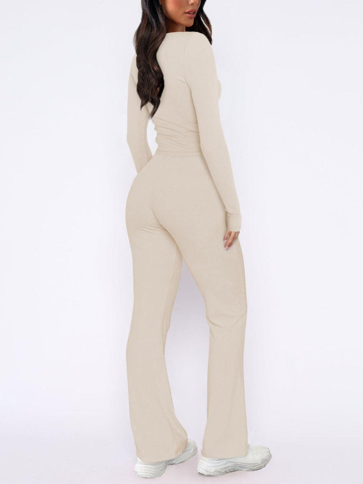 V-Neck Long Sleeve Top and Pants Set - Santiago Suarez