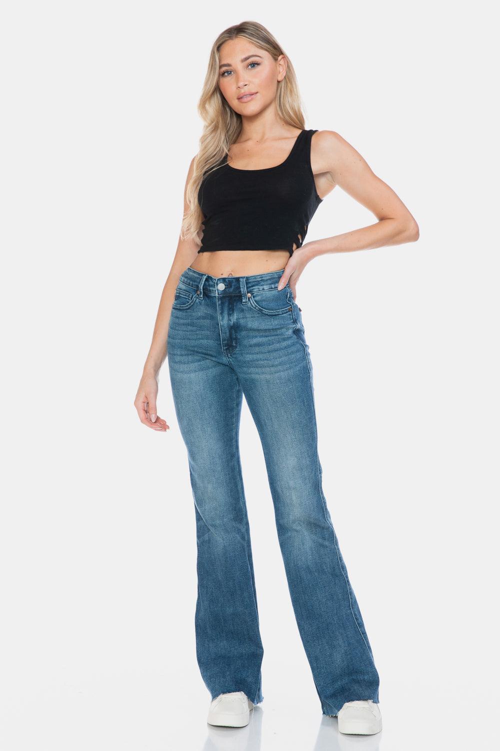 Judy Blue Full Size Tummy Control Cut Hem Flare Jeans - Santiago Suarez