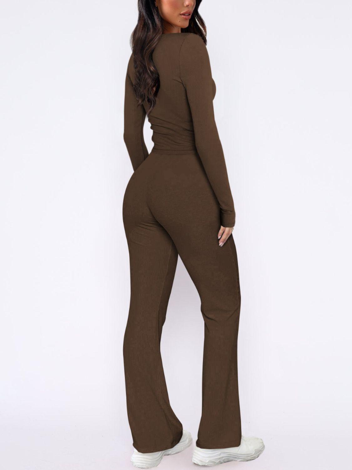 V-Neck Long Sleeve Top and Pants Set - Santiago Suarez