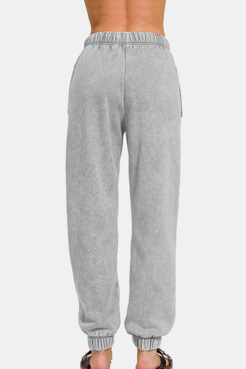 Zenana Full Size Acid Wash Fleece Drawstring Sweatpants with Pockets - Santiago Suarez